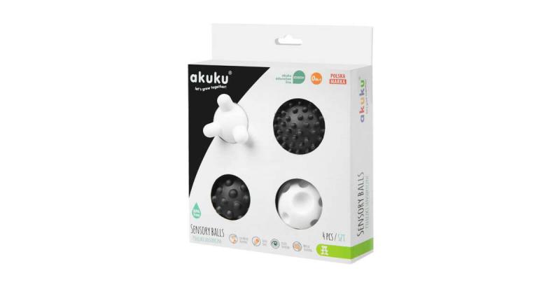 Akuku labda 4db érzékszervfejlesztő játék fekete-fehér