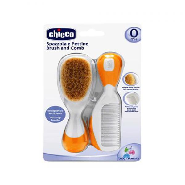 Chicco 65690 fésű+kefe NARANCS természetes sörte