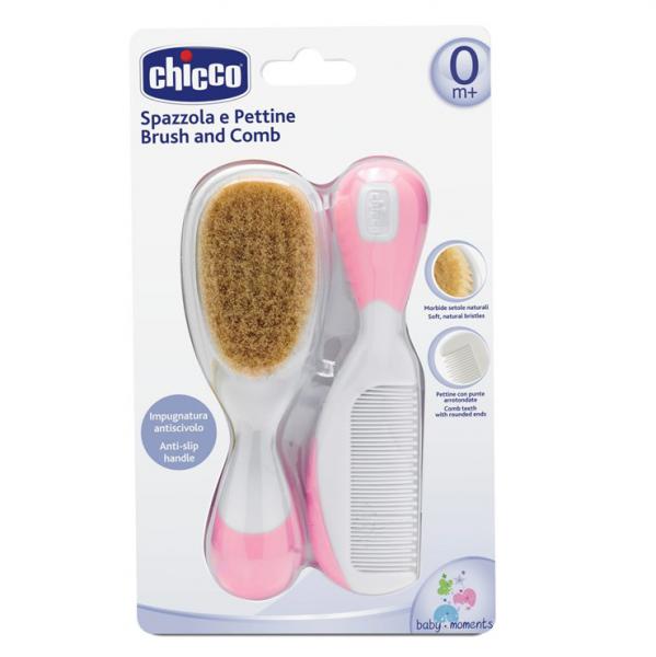 Chicco 65691 fésű+kefe PINK természetes sörte