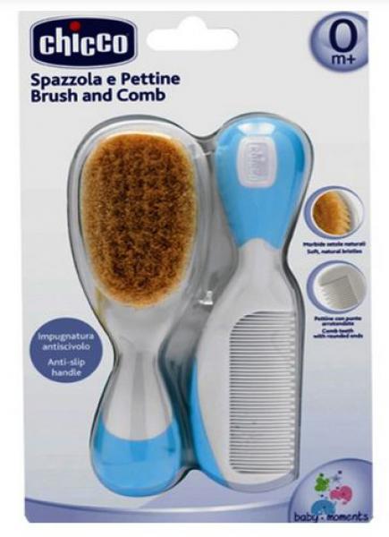 Chicco 65692 fésű+kefe KÉK természetes sörte