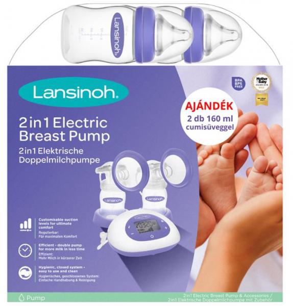 Lansinoh 200 2in1 elektromos dupla mellszívó+2db 160ml c.üv.