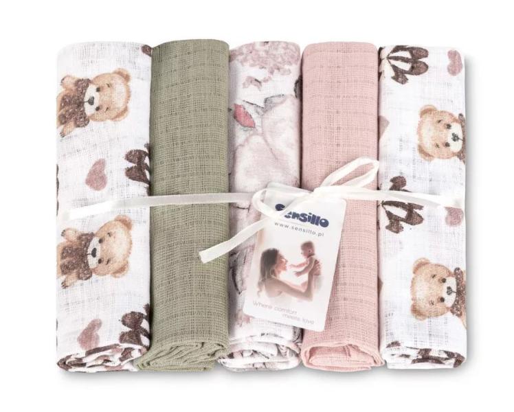 Sensillo textilpelenka Teddy pink 5db-os 70*80cm 0807