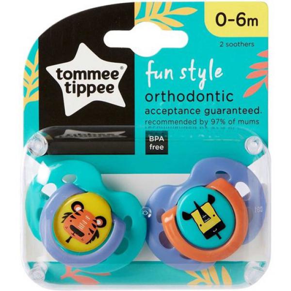 Tommee Tippee 334701 0-6 Fun játszócumi 2db tigris,orrszarvú