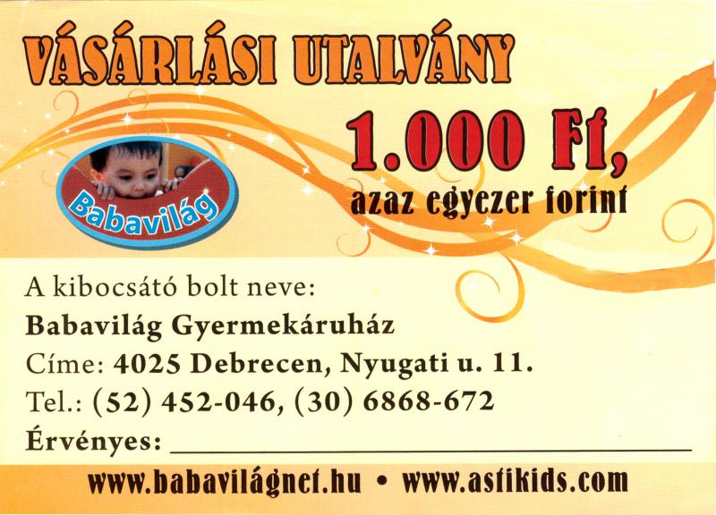 Vásárlási utalvány Babavilág  1000 Ft-os címlet